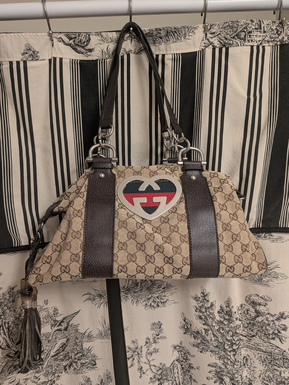 Gucci Tan GG Canvas Shoulder Bag with Heart Logo